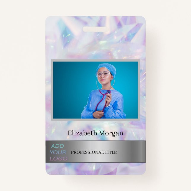 Employee Photo Cool Holographic Add Your Logo ID Badge (Front)