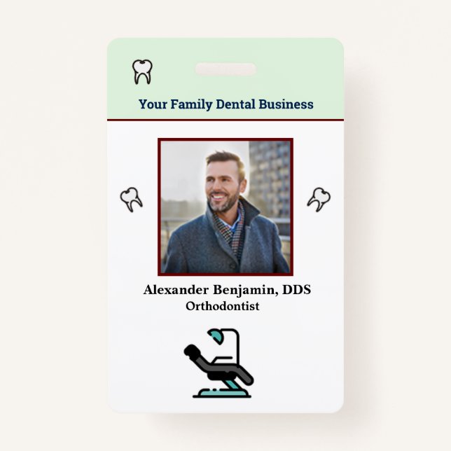 Employee Photo Dentist Logo Bar Code ID ID Badge (Front)