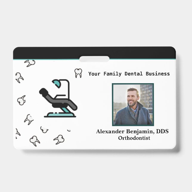 Employee Photo Dentist Logo Bar Code Name Badge ID Badge (Front)