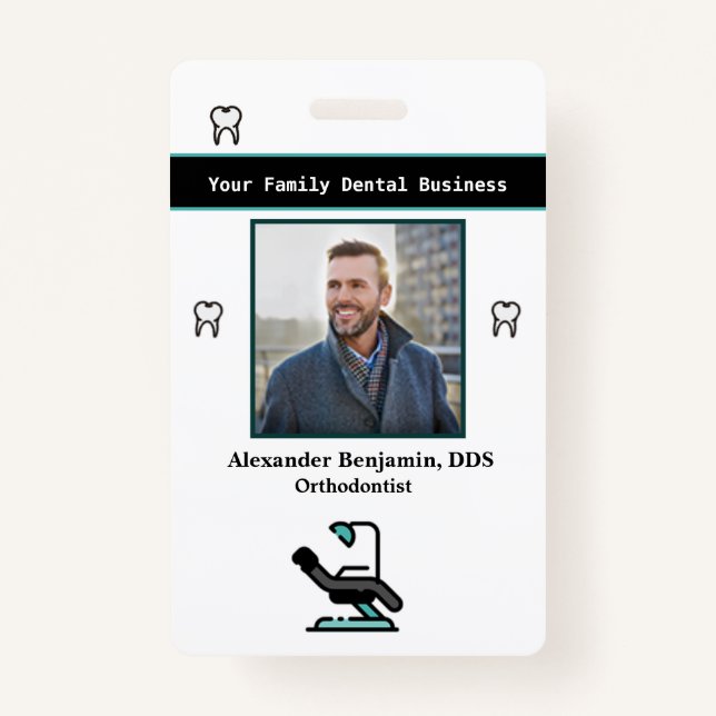 Employee Photo Dentist Logo Bar Code Name ID Badge (Front)