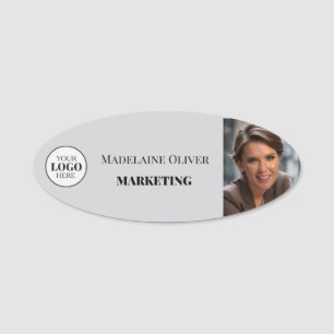 Employee Photo Grey Logo Simple Name Tag