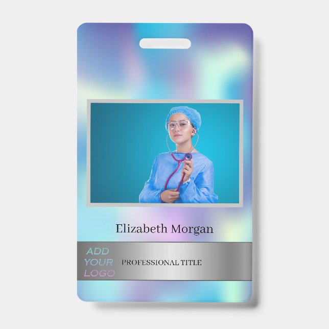 Employee Photo Holographic Add Your Logo ID Badge (Front)