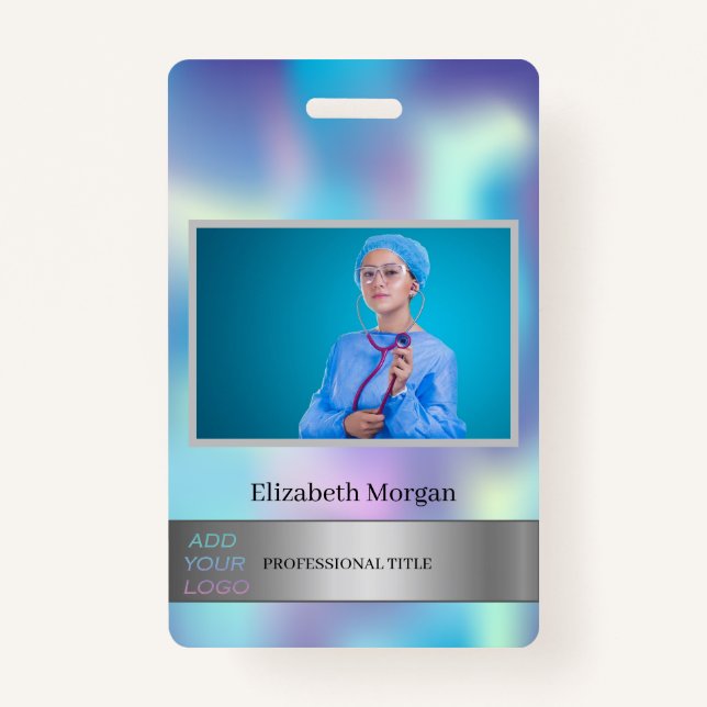 Employee Photo Holographic Add Your Logo ID Badge (Front)
