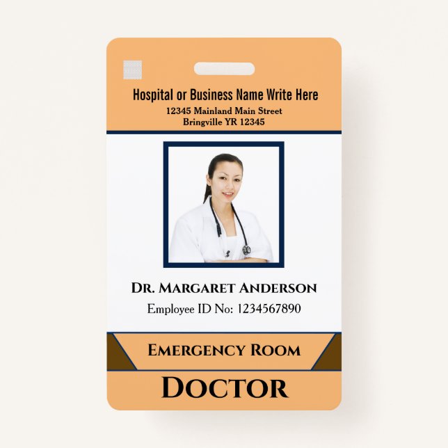 Employee Photo Hospital Medical Logo Custom ID Badge (Front)