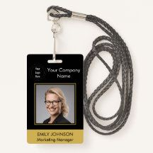 Employee Photo ID Badge | Black & Gold | QR Code