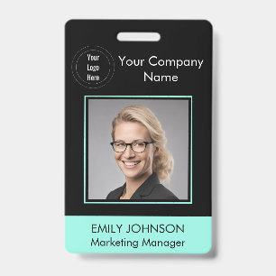 Employee Photo ID Badge Black & Green QR Code