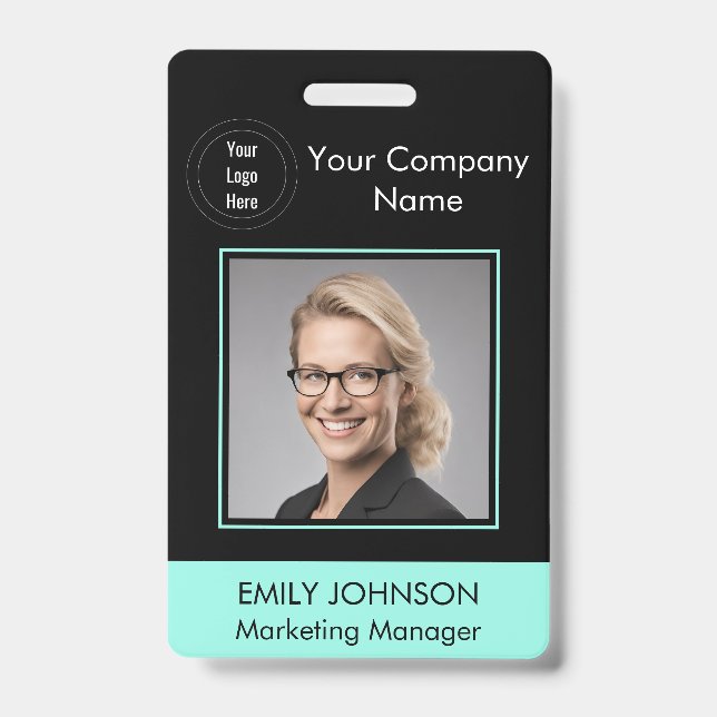 Employee Photo ID Badge | Black & Green QR Code  (Front)