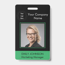 Employee Photo ID Badge | Black & Green | QR Code