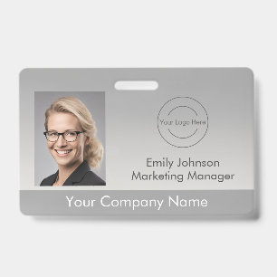 Employee Photo ID Badge   Grey   QR Code Optional