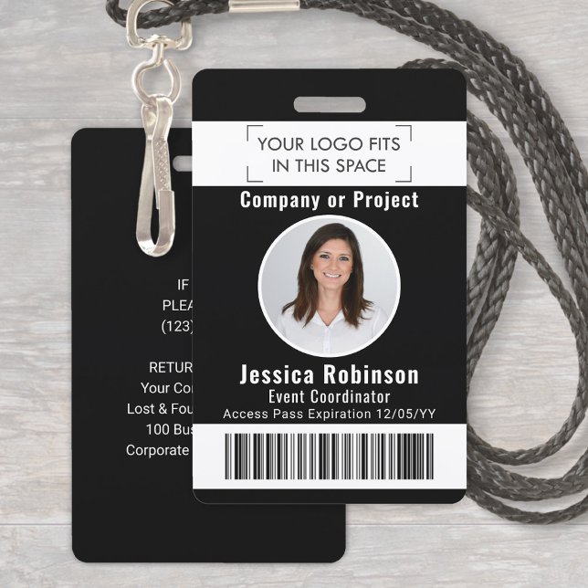 Employee Photo ID Barcode Black and White Access ID Badge (Creator Uploaded)