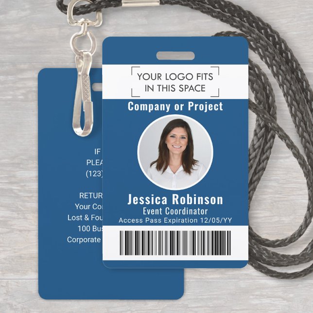 Employee Photo ID Barcode Classic Blue Access ID Badge (Creator Uploaded)