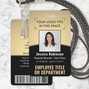 Employee Photo ID Barcode Logo Black & Gold Curve ID Badge