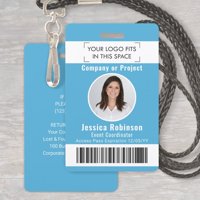 Employee Photo ID Barcode Logo Blue Access Pass ID Badge (Creator Uploaded)