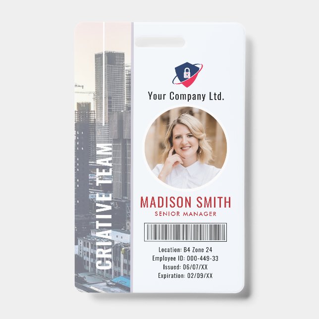 Employee Photo ID Barcode Logo Classic Badge (Front)