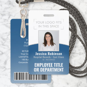 Employee Photo ID Barcode Logo Classic Blue Curve ID Badge