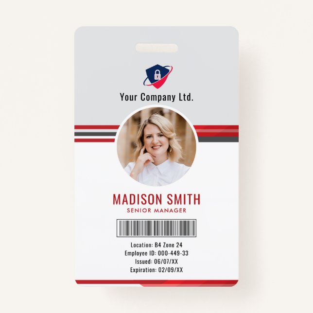 Employee Photo ID Barcode Logo Classic ID Badge (Front)