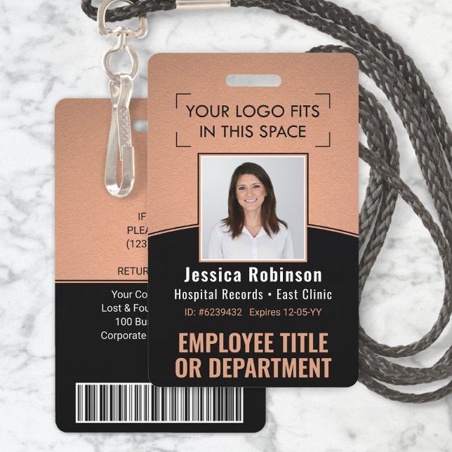 Employee Photo ID Barcode Logo Copper Black Curve Badge (Creator Uploaded)