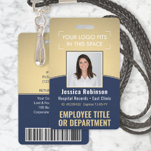 Employee Photo ID Barcode Logo Navy & Gold Curve ID Badge