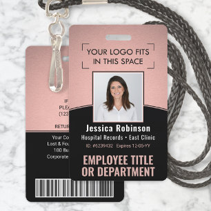 Employee Photo ID Barcode Logo Pink & Black Curve Badge