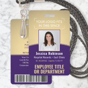 Employee Photo ID Barcode Logo Purple Gold Curve Badge