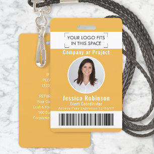 Employee Photo ID Barcode Logo Yellow Access Pass ID Badge