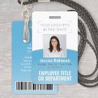 Employee Photo ID Barcode Your Logo Blue Curve