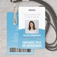 Employee Photo ID Barcode Your Logo Blue Curve