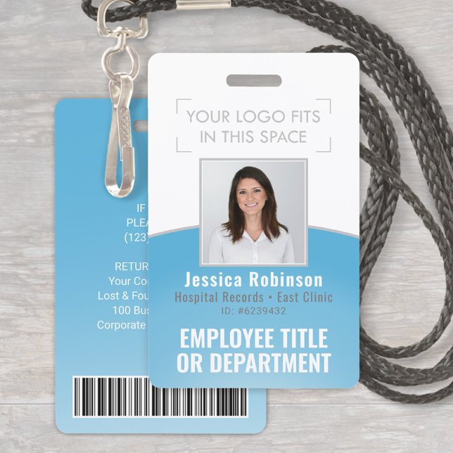 Employee Photo ID Barcode Your Logo Blue Curve ID Badge (Creator Uploaded)