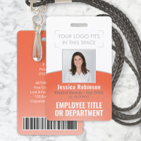 Employee Photo ID Barcode Your Logo Orange Curve