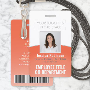 Employee Photo ID Barcode Your Logo Orange Curve ID Badge