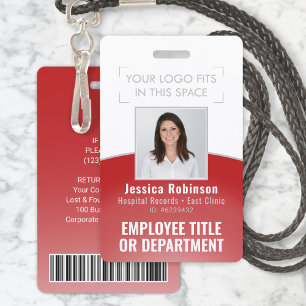 Employee Photo ID Barcode Your Logo Red Curve ID Badge