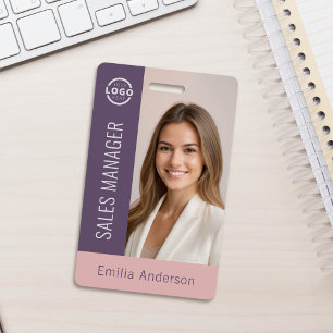 Employee Photo ID Business Logo Bold Pink Purple ID Badge