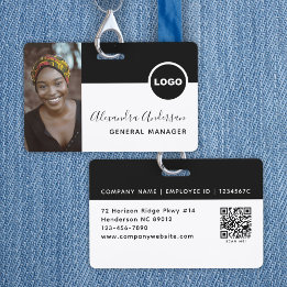 Employee Photo ID Company Logo QR Code White Black Badge