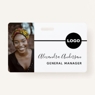 Employee Photo ID Company Logo QR Code White Black ID Badge