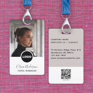 Employee Photo ID Company Logo QR Code White Black ID Badge