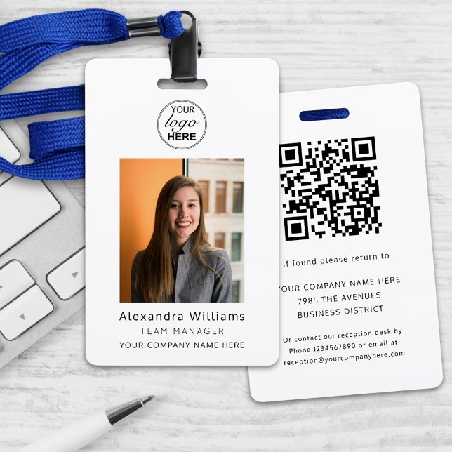 Employee photo ID Company Security QR Code ID Badge (Custom photo id corporate employee security badge With qr code name and details if lost)