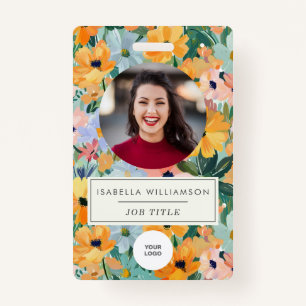 Employee Photo ID Corporate Colorful Boho Floral ID Badge