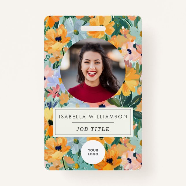 Employee Photo ID Corporate Colourful Boho Floral ID Badge (Front)