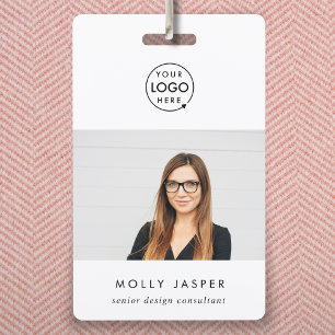 Employee Photo ID Modern Minimalist QR Code Name Badge