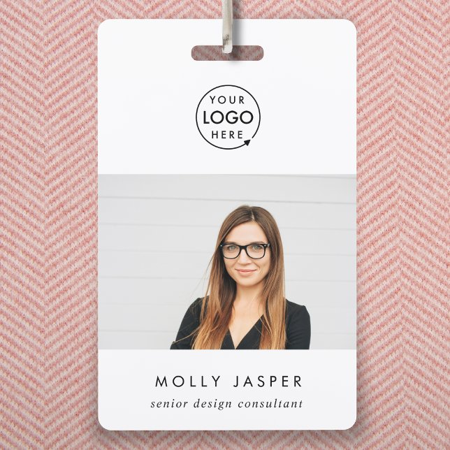 Employee Photo ID Modern Minimalist QR Code Name Badge (Creator Uploaded)
