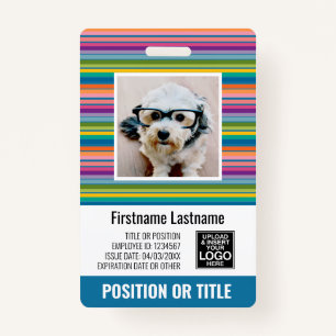 Employee Photo ID - modern stripes, logo, bar code ID Badge