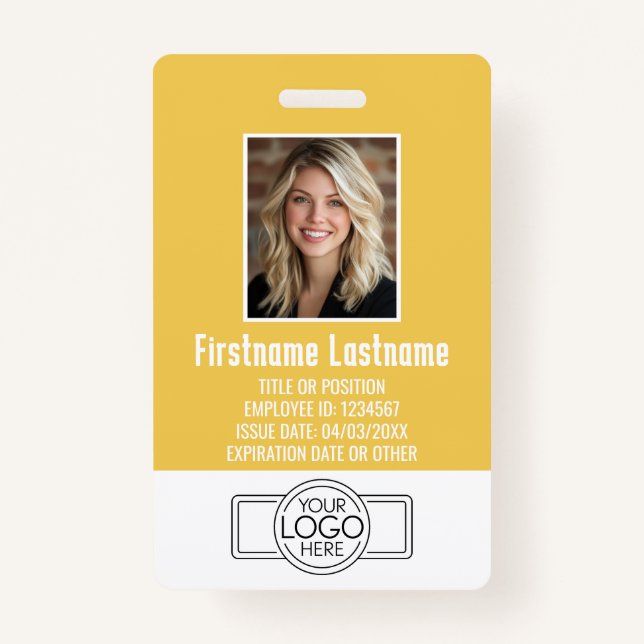 Employee Photo ID modern yellow, logo professional ID Badge (Front)