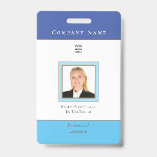 Employee Photo ID Name Logo Blue Gold Badge