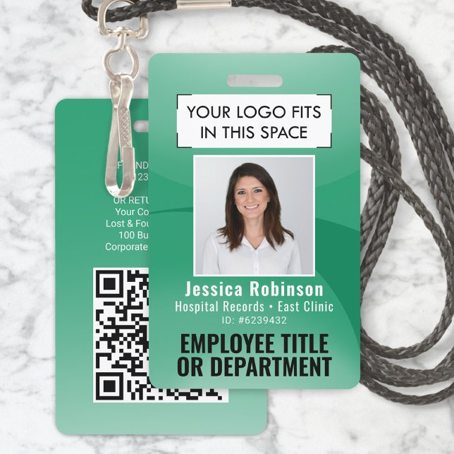 Employee Photo ID QR Code Your Logo Green Arc Badge (Creator Uploaded)