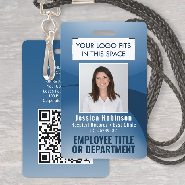 Employee Photo ID QR Code Your Logo Navy Blue Arc Badge (Creator Uploaded)