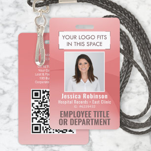 Employee Photo ID QR Code Your Logo Pink Arc ID Badge