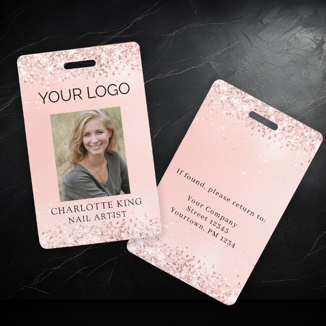  Employee Photo ID Rosegold Glitter Salon Badge ID Badge (Creator Uploaded)