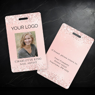  Employee Photo ID Rosegold Glitter Salon Badge ID Badge