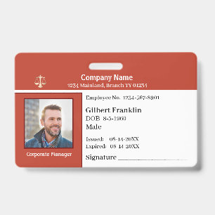 Employee Photo Logo Bar Code Name Custom  ID Badge