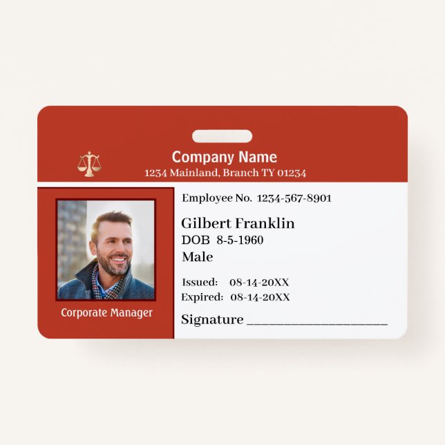 Employee Photo Logo Bar Code Name Custom  ID Badge (Front)